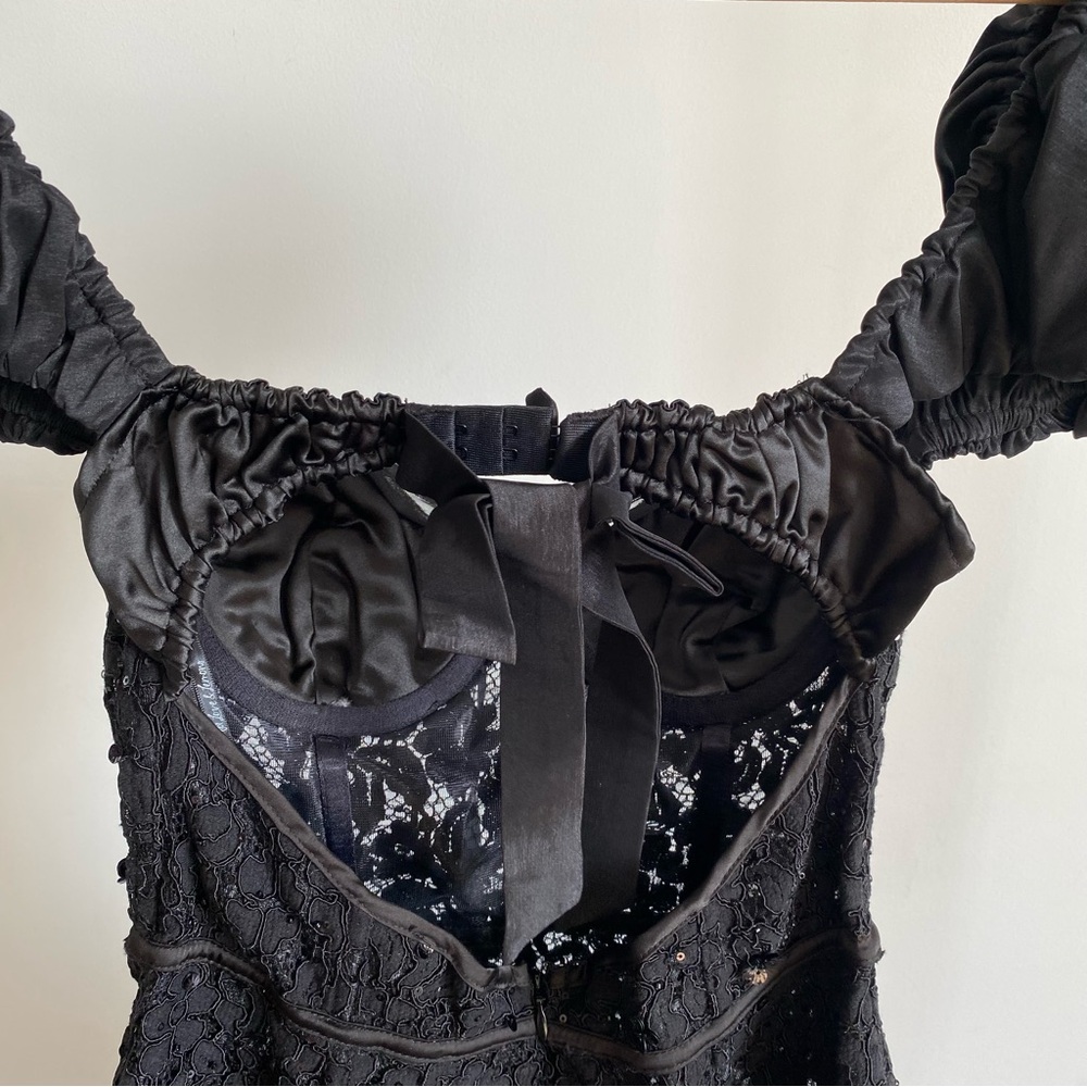 For Love And Lemons Black Embellished Puff-Sleeve Bubble Mini Dress - Picture 9 of 12